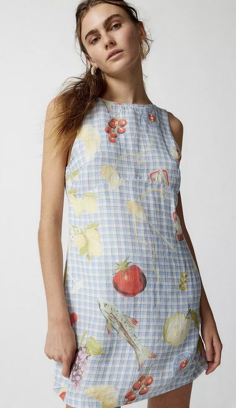 Urban Outfitters Charlotte Gingham Mini Dress Small Blue Picnic